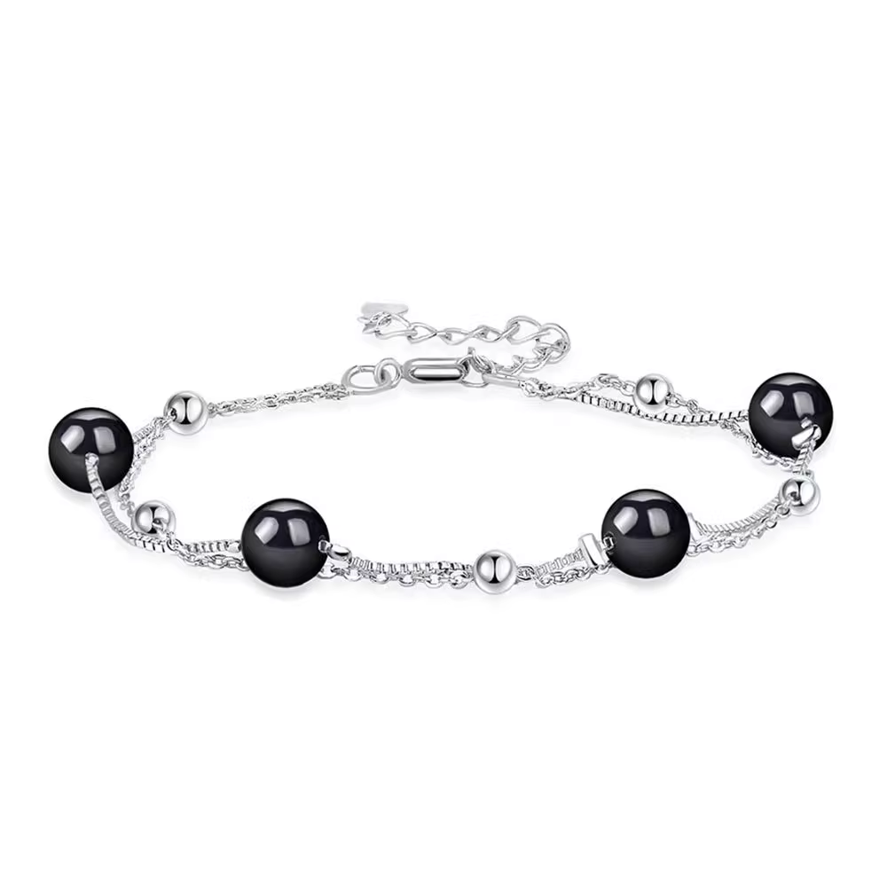 Experience the Alluring Sophistication of Our Stunning 925 Silver Bracelet Adorned with Glossy Black Onyx Beads That Will Effortlessly Elevate Your Everyday Look